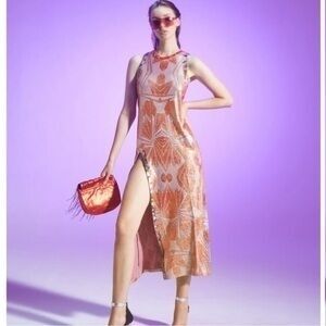 Custo Barcelona Therine Foil Red Dress Size S Excellent Condition